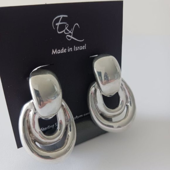 E&L Israel Sterling Silver Statement Double Link Earrings 2in long - Picture 1 of 12